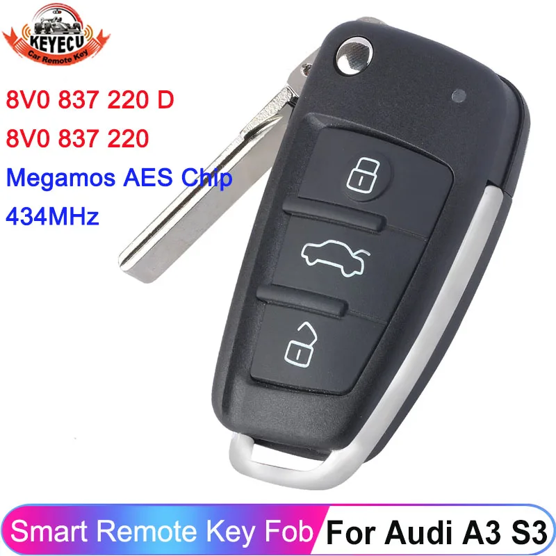 

KEYECU 8V0 837 220 D / 8V0 837 220 434MHz For Audi A3 S3 2012 2013 2014 2015 2016 2017 2018 2019 Keyless Smart Key Remote Fob