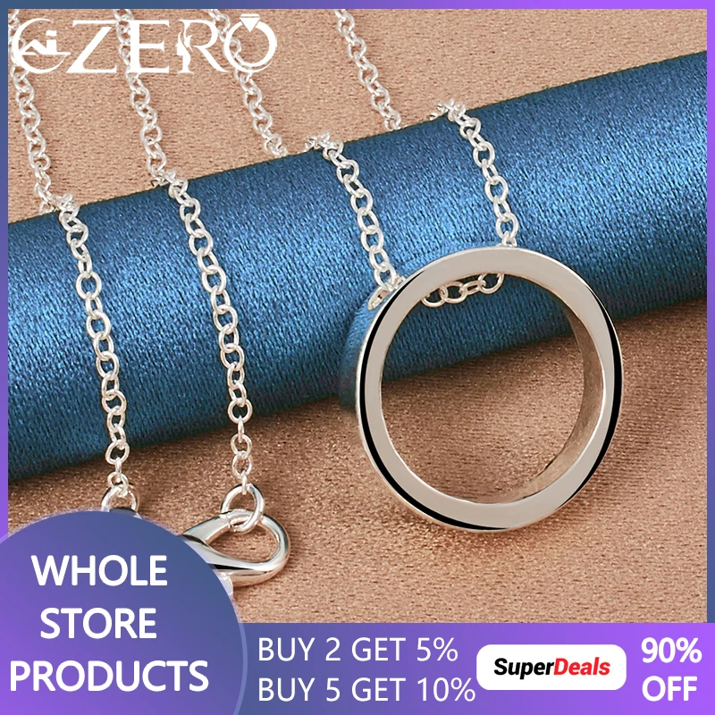 

ALIZERO 925 Sterling Silver 16-30Inch Chain Round Circle O Pendant Necklace For Woman Man Fashion Wedding Party Jewelry Gift