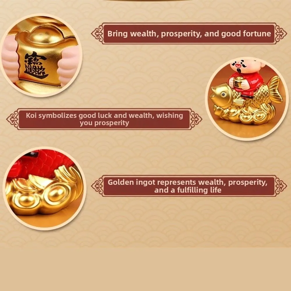 Solar Powered Nodding God of Wealth Ornament Automatic Nodding Wealth Attraction Wealth Attraction Koi Decoration New Year Gift