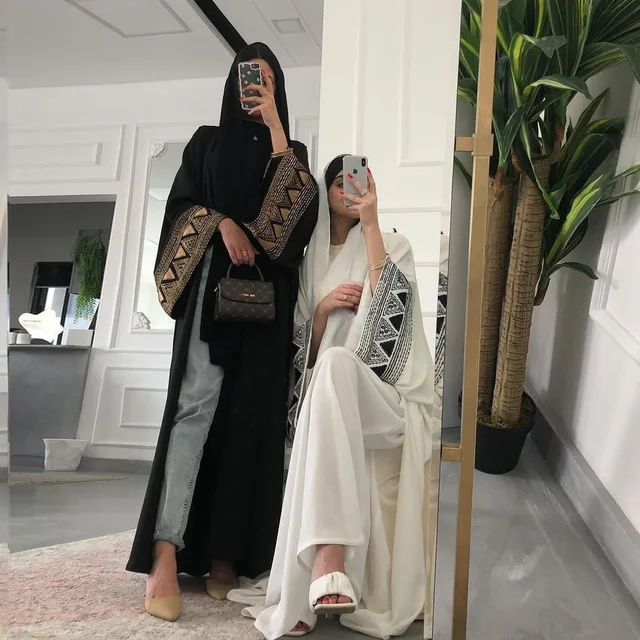 女性のための白いオープン着物,ドバイ,アバヤ,ラグジュアリー,刺 女性のための白いオープン着物,ドバイ,アバヤ,ラグジュアリー,刺