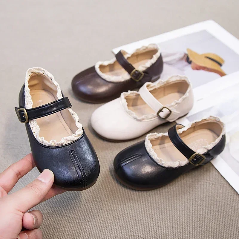 Girls Toddler Shoes Flat Shoes Spring Autumn Princess Lace PU Leather for 3-11 Ages