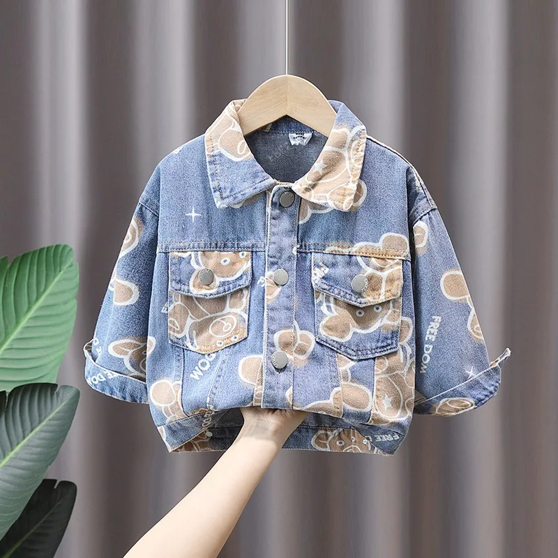 

Free Shipping Cartoon Boys Denim Jacket For Boys Fashion Coats Children Clothing Spring Baby Girls Outerwear Jackets 2-7Years
