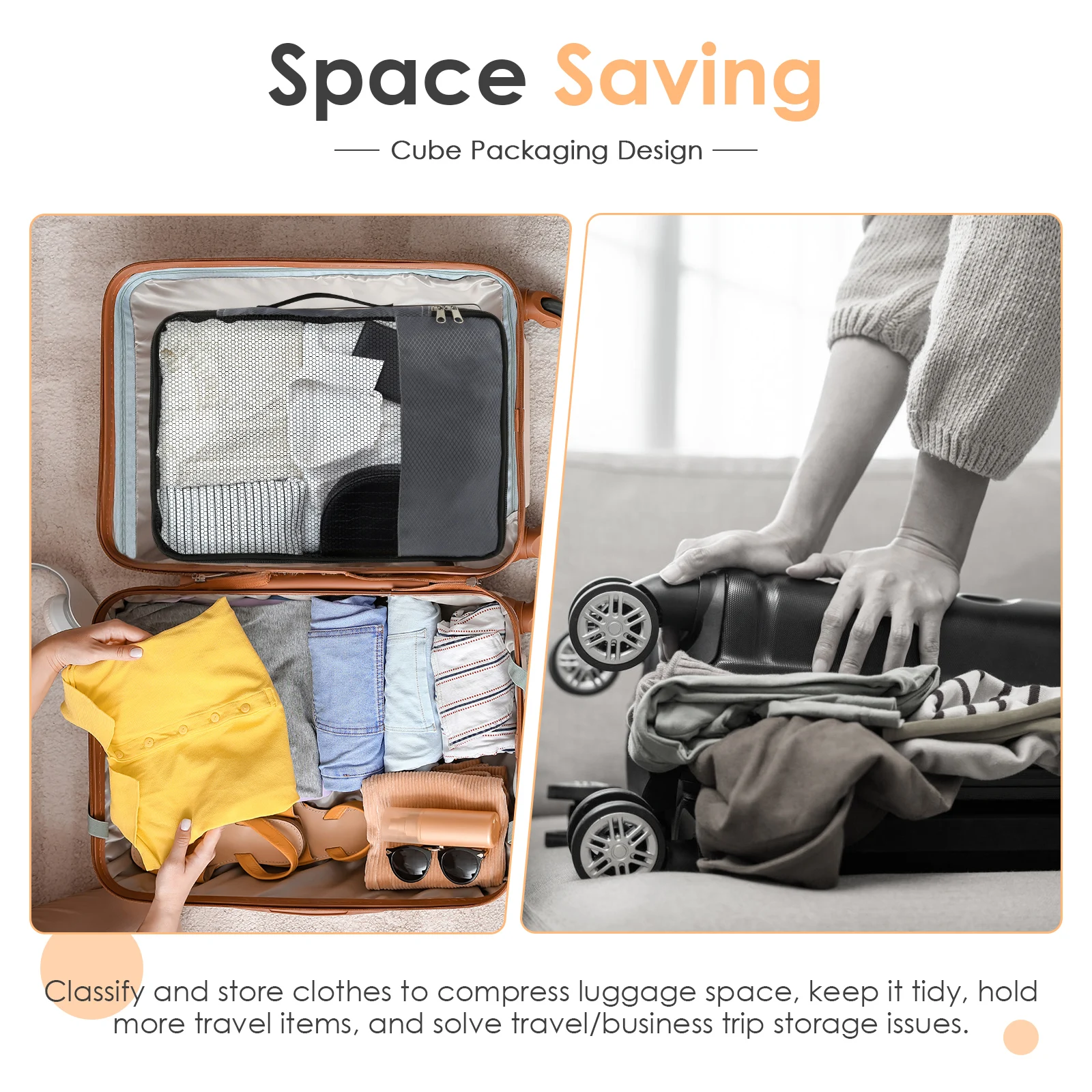 4 Pcs Packing Cube Mesh Top Travel Storage Bag Portable Travel Compressed Packing Cubes Storage Bag with Zipper for Suitcase