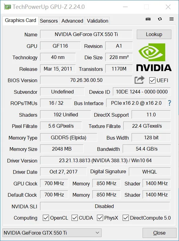 550TI 2GB GDDR5 128Bit Scheda Grafica da Gioco, Ventole di Raffreddamento Singole Scheda Grafica PCI Express 1.1 X 16 con Interfaccia DVI VGA HDMI, Scheda Grafica Video per Computer 750MHz 3000MHz