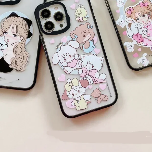 MagSafe Acrylic Girl Bear Phone Case Cover for IPhone 11 12 13 14 15 Pro Max Case for IPhone 15 Pro Max