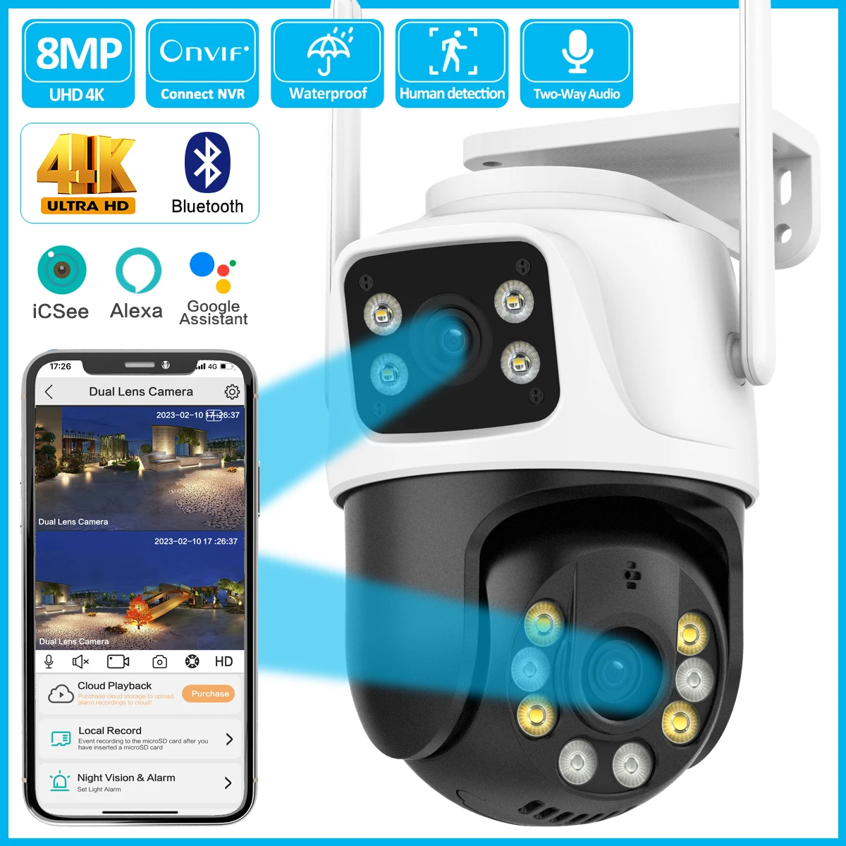 

4K 8MP PTZ Wifi IP Camera POE Dual Lens with Dual Screen Human Detect Auto Tracking Wireless Outdoor Surveillance Camera Onvif
