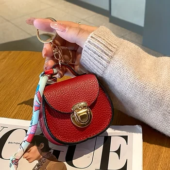 حقيبة سرج صغيرة أنيقة، سلسلة مفاتيح مع وشاح حريري ممتاز، محفظة عملات معدنية خفيفة الوزن من الجلد الصناعي، حقيبة حمل صغيرة هدية أنيقة مثالية 3