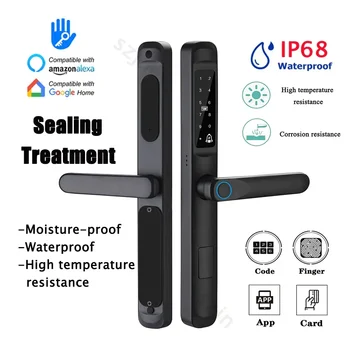 Ttlock 블루투스 방수 지문 전자 디지털 스마트 문짝 잠금 장치, RFID 코드, 키리스 잠금 장치, 알루미늄 슬라이딩 문짝