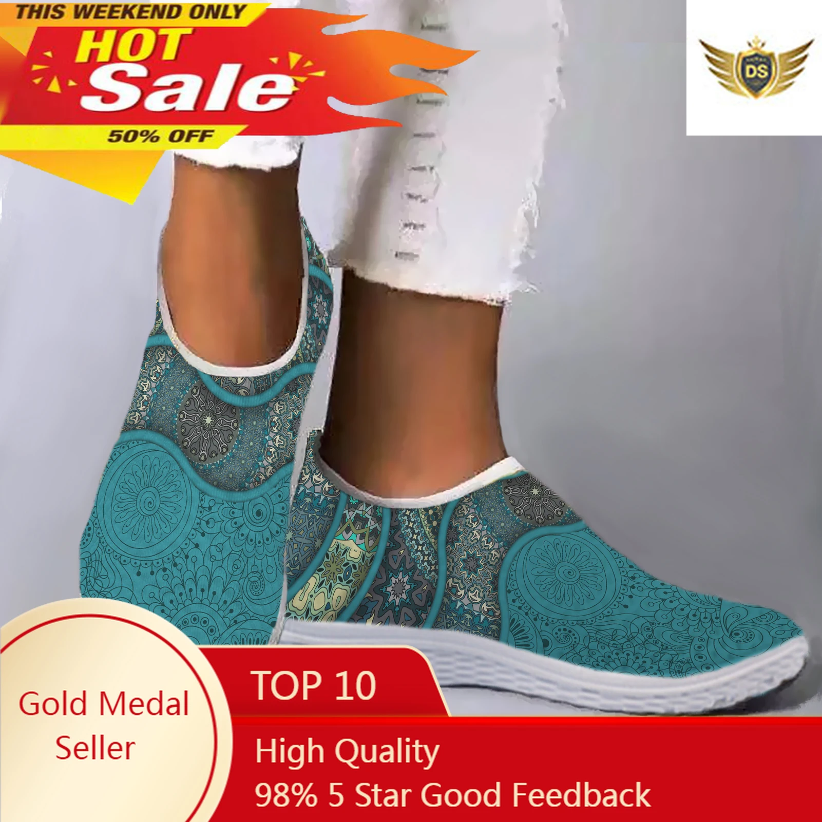 Simple Bohemian Printed Mesh Shoes Light And Breathable Home Shoes For Summer Soft Comfortable Slip On Shoes