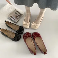 Retro Bowknot Patent Leather Women's Ballet Flats Shoes Autumn Slip on Flat Shoes Round Toe Flat Loafer Female Mary Jane Shoes 1