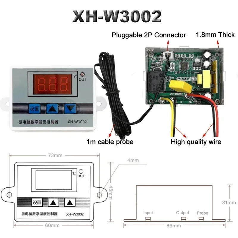 마이크로 컴퓨터 온도 컨트롤러, W3001, W3002, DC12V, 24V, AC110, AC200V, 디지털 온도 조절기, 온도 조절기, 가열 냉각 제어