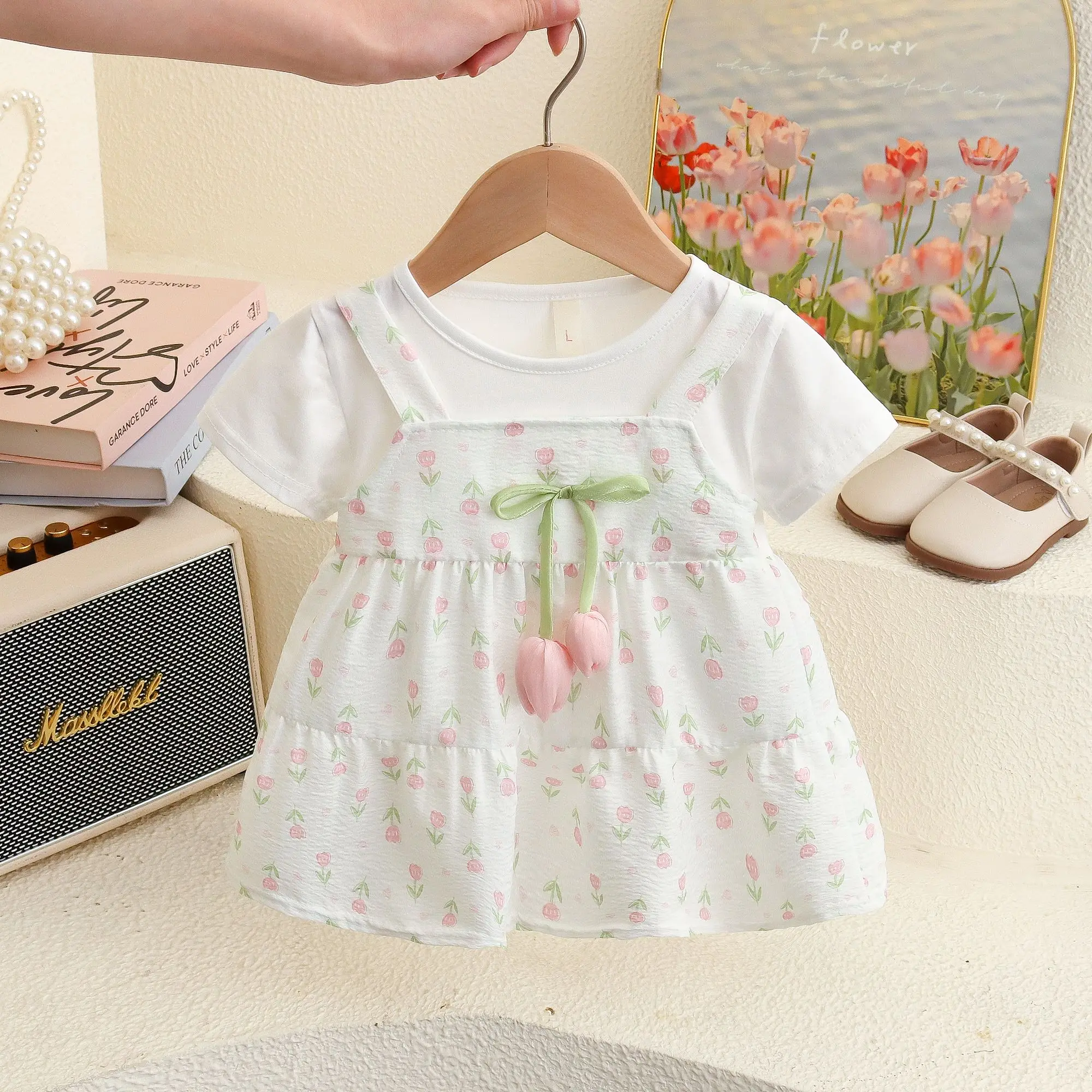 Baby Girl Dress Flower Printed Breath Short Sleeve Dress Children Princess Party Birthday Clothes girls dress baby girl dress 3027427