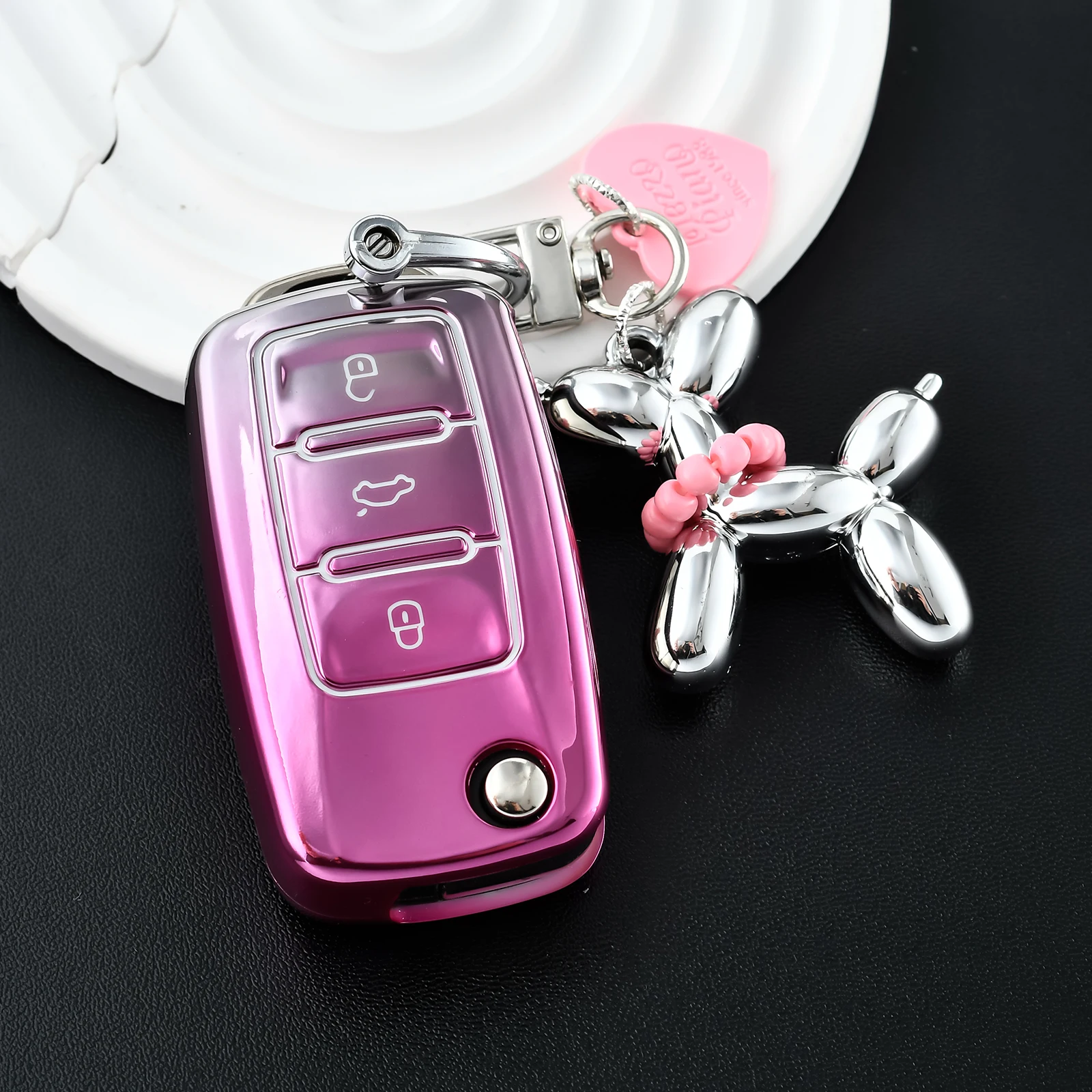 Premium Leather Car Key Case with Keychain