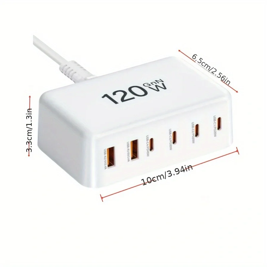 USB C Fast Charger 120W GaN Portable 6 Port