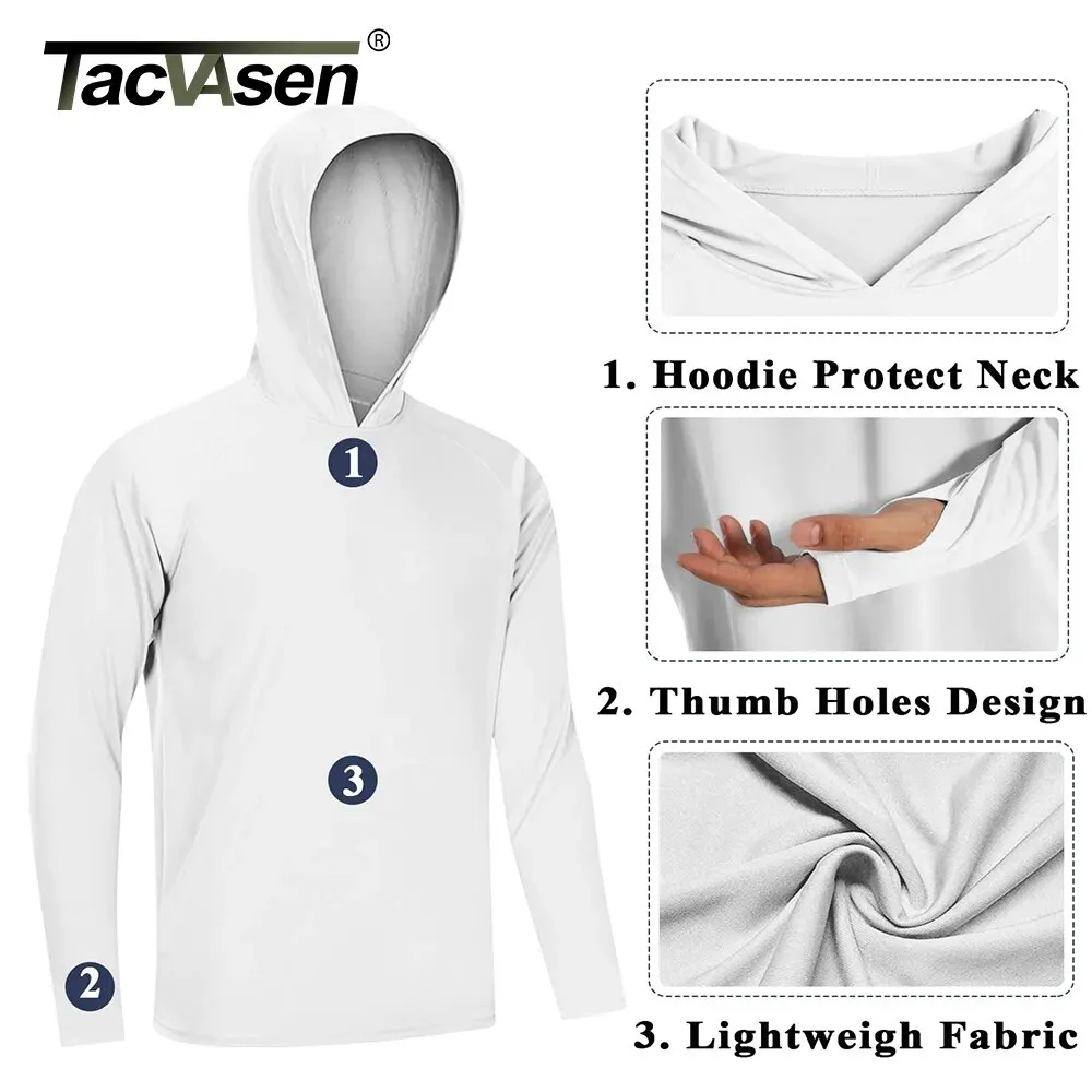 Sport T Shirt TACVASEN Summer UPF50+ Performance Hiking Mens Long Sleeve Sun Protection Running Quick Dry Hoodie Pullover Tops