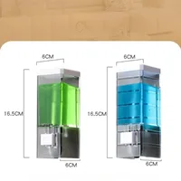 เครื่องจ่ายสบู่แบบกดมือ ไม่ต้องเจาะผนัง ติดผนังแบบไม่ทิ้งรอย ขวดใส่ยาฆ่าเชื้อแบบใส สำหรับห้องน้ำ 3