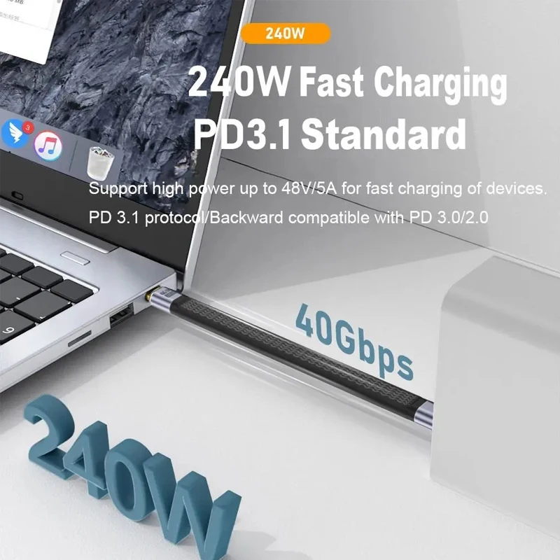 USB4 숏 케이블 40Gbps 데이터 전송 240W PD 고속 충전 썬더볼트 4/3 앵글 타입 C 케이블 (SSD, 노트북, 맥북 연결용)
