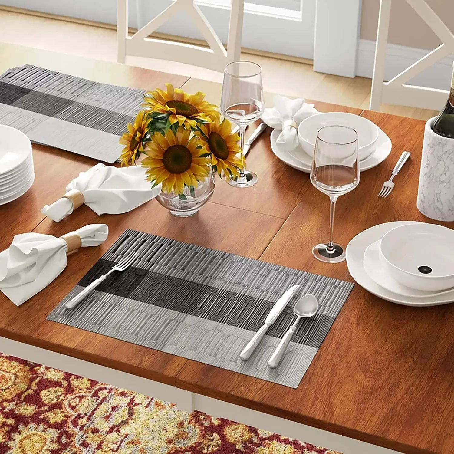 Woven Vinyl Placemats Set Place Mats Crossweave Non-Slip Washable Table Mats for Dining Table Kitchen Reataurant Decor Coasters