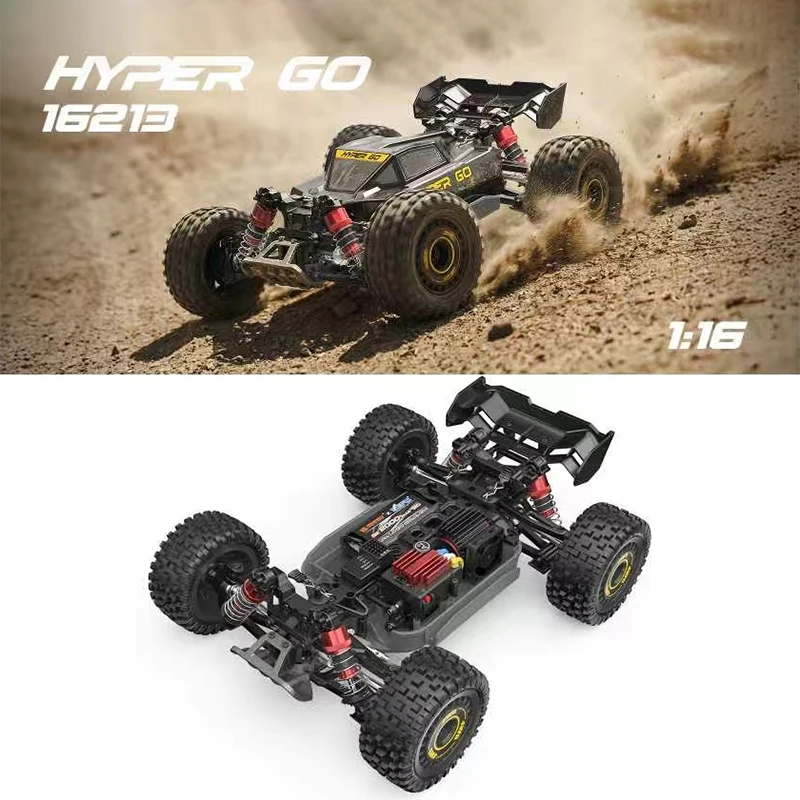 Gros plan sur la batterie LiPo 2S/3S de la Wltoys 16207-16218, connectée au contrôleur de vitesse.