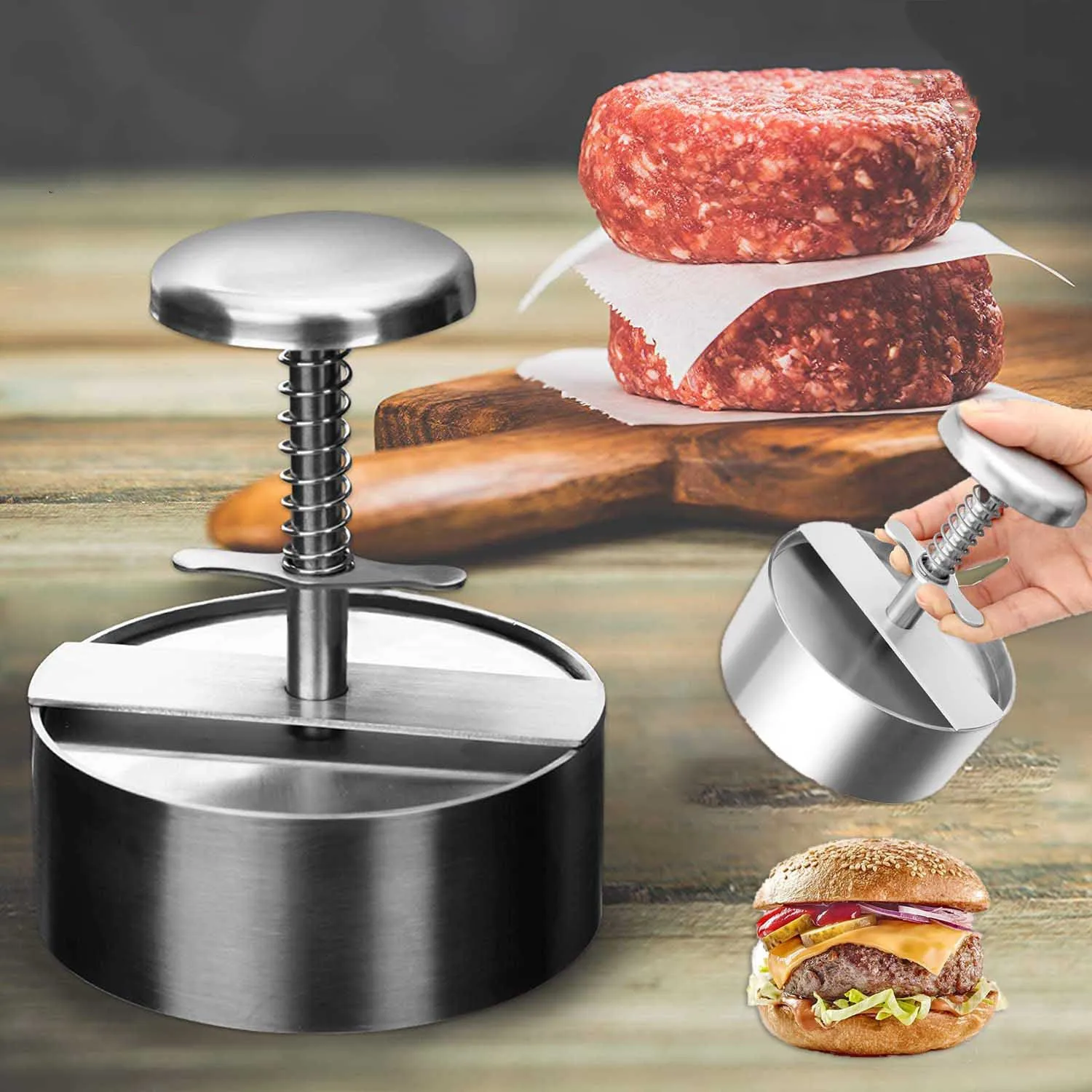 Kitchen Tools 304 Stainless Steel Hamburger Patty Maker Pork and Beef Burger Machine Manual Press Meat Stamping Mold