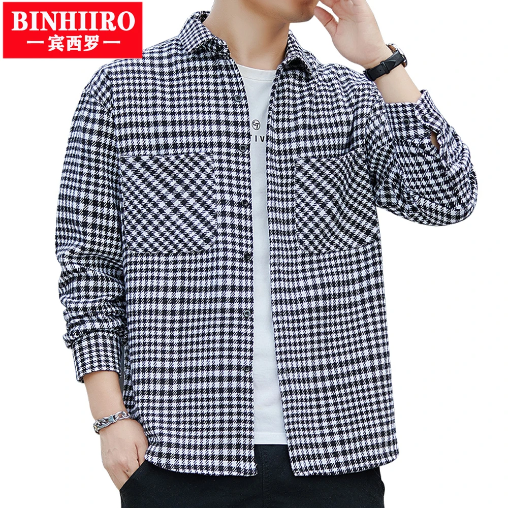 

BINHIIRO High-quality Men's Long-Sleeved Plaid Shirt No-ironing Business Casual Fashion Slim Shirt Spring Streetwear Top Shirts