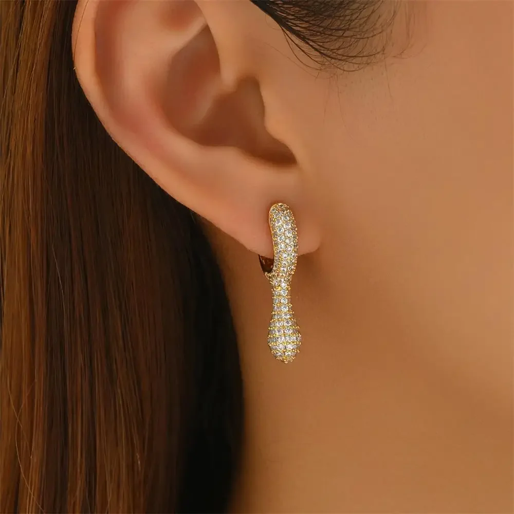 Waterproof Dripping Earrings for Women Full CZ Zircon Women's Teardrop Ear Hoop Huggie Earring Sparkling Rhinestone Chic Jewelry