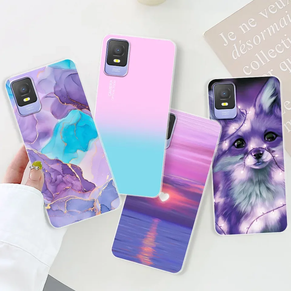 WUACYEAMING per TCL 403 Cover,antiurto in silicone TPU morbido antiscivolo custodia protettiva con motivo dipinto nero Carino Moda Protezione Case-Gufo