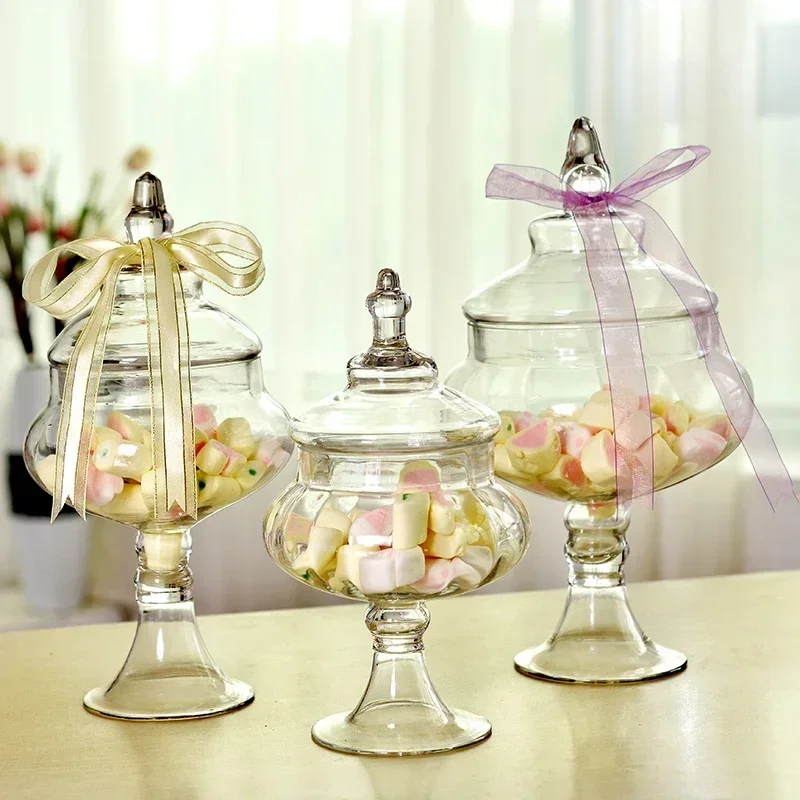 

European candy jars transparent Glass bottles lid storage dust-proof cake stand dessert tea caddy wedding vase Decor supplies
