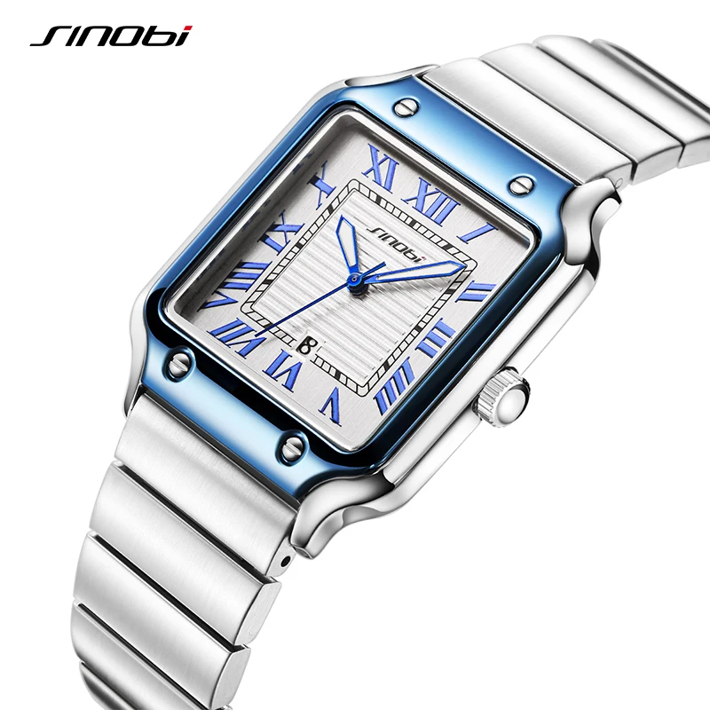 SINOBI Casual Design Men's Quartz Watches Fashion Stainless Steel Man's Wristwatches Business Square Male Relogio Masculino