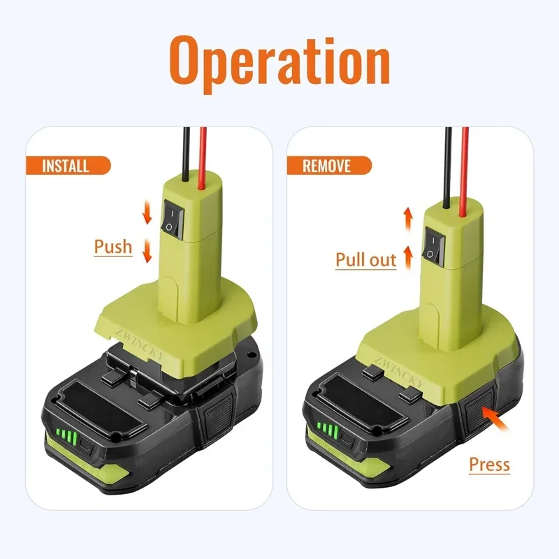 Adaptador de roda para Ryobi, Power Converter, Li-ion e bateria Ni-CD, 18V, 12 Gauge Wire, P102, P103, P104, P105, P107