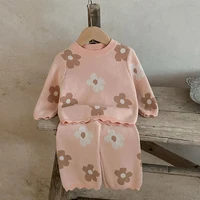 Baby Girl's Flower Knit Sets Kids Sweater Top+Pants 2Pcs Outfits Children Autumn Winter Warm Suits New Infant Casual Clothing