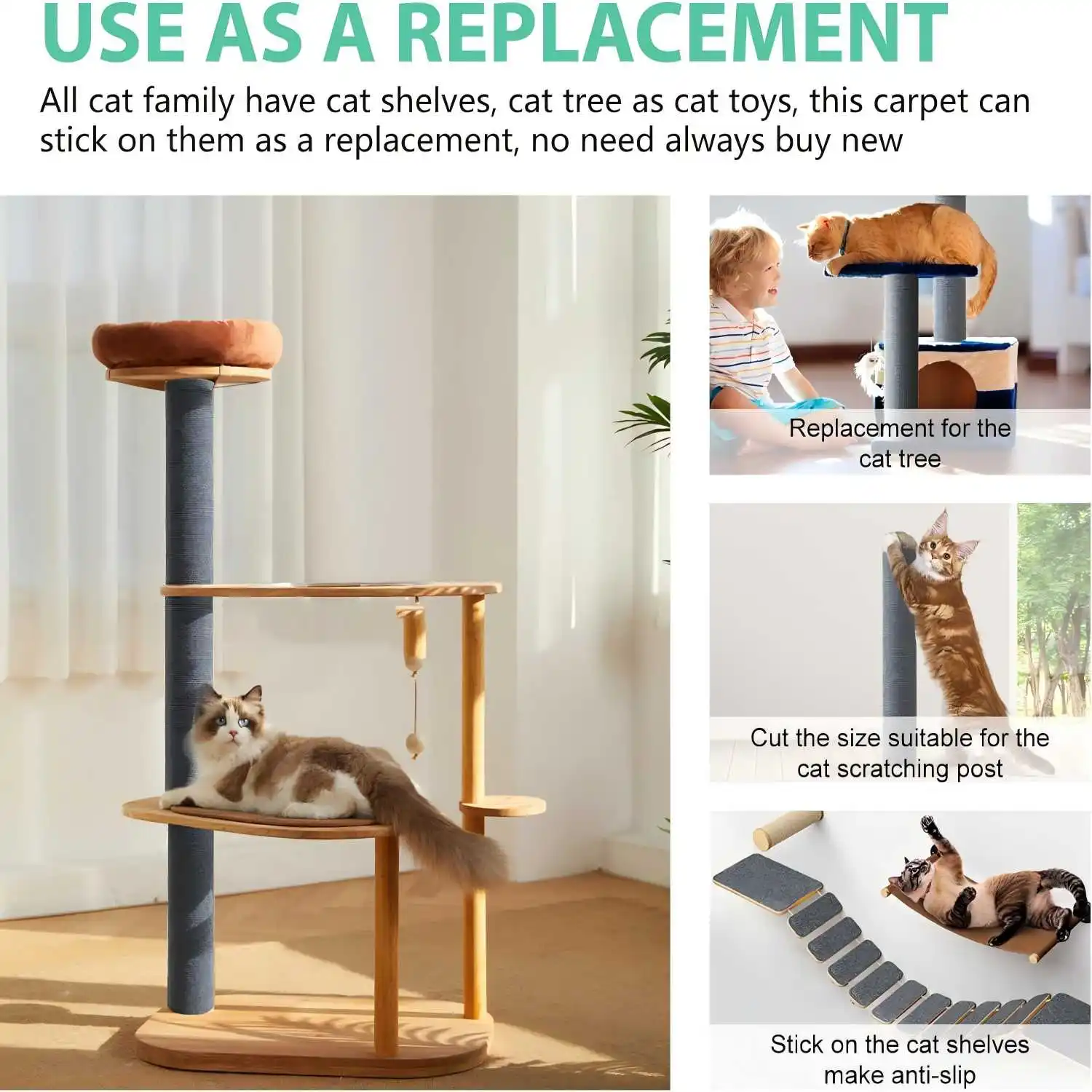 Trimmable Cat Scratcher Mat, Self Adhesive Carpet Mat Pad