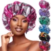 Wholesale Women Large Double Layer Satin Elastic Band Sleep Bonnet Ankara Head Wrap Cap Print Lady Head Cover Turban 1