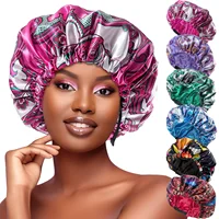 Wholesale Women Large Double Layer Satin Elastic Band Sleep Bonnet Ankara Head Wrap Cap Print Lady Head Cover Turban 1