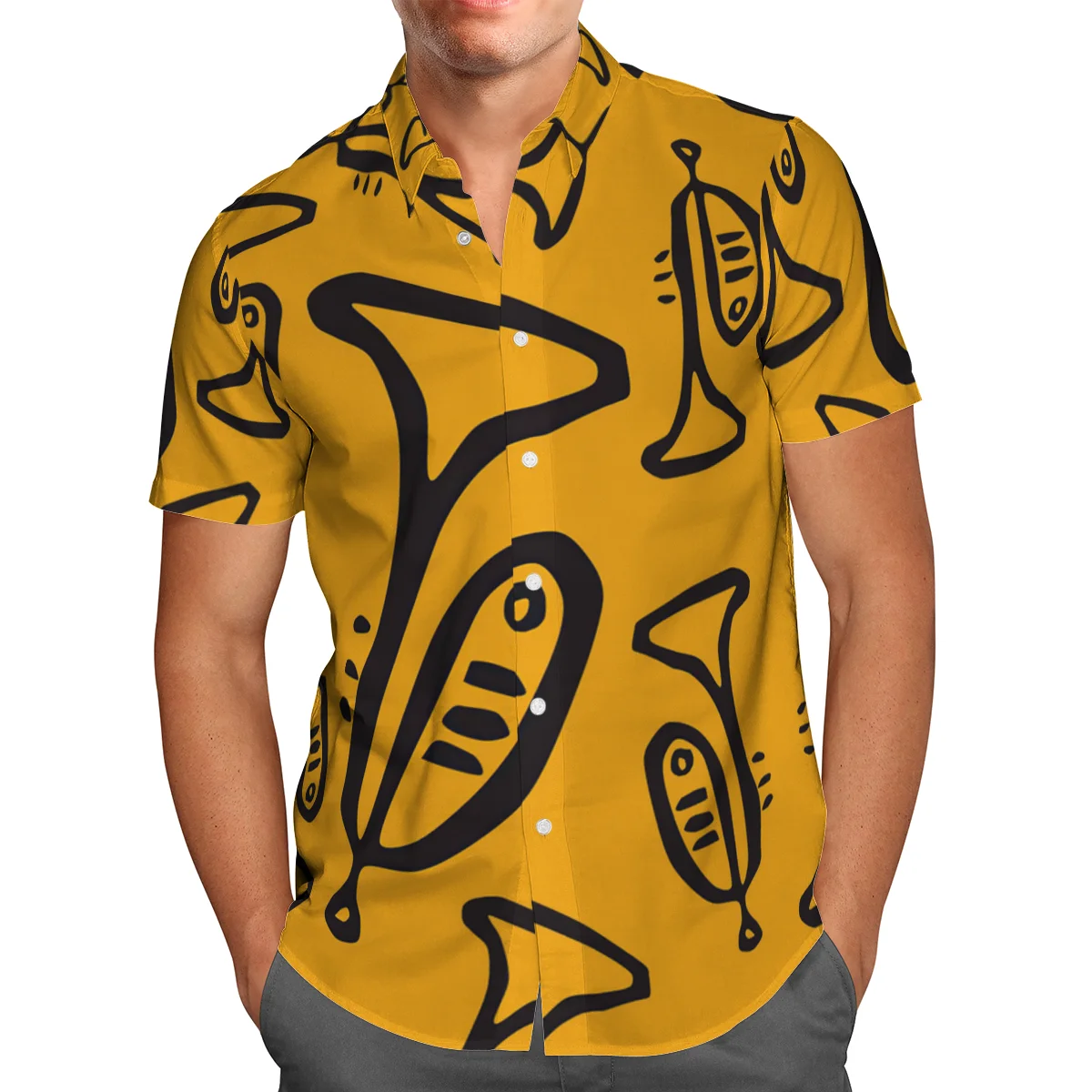 

3D Print Men Leisure Harajuku Rock Trumpet Instrument Hawaii Unisex Short Sleeve Shirt Streetwear Fashion Ropa De Hombre WY-359