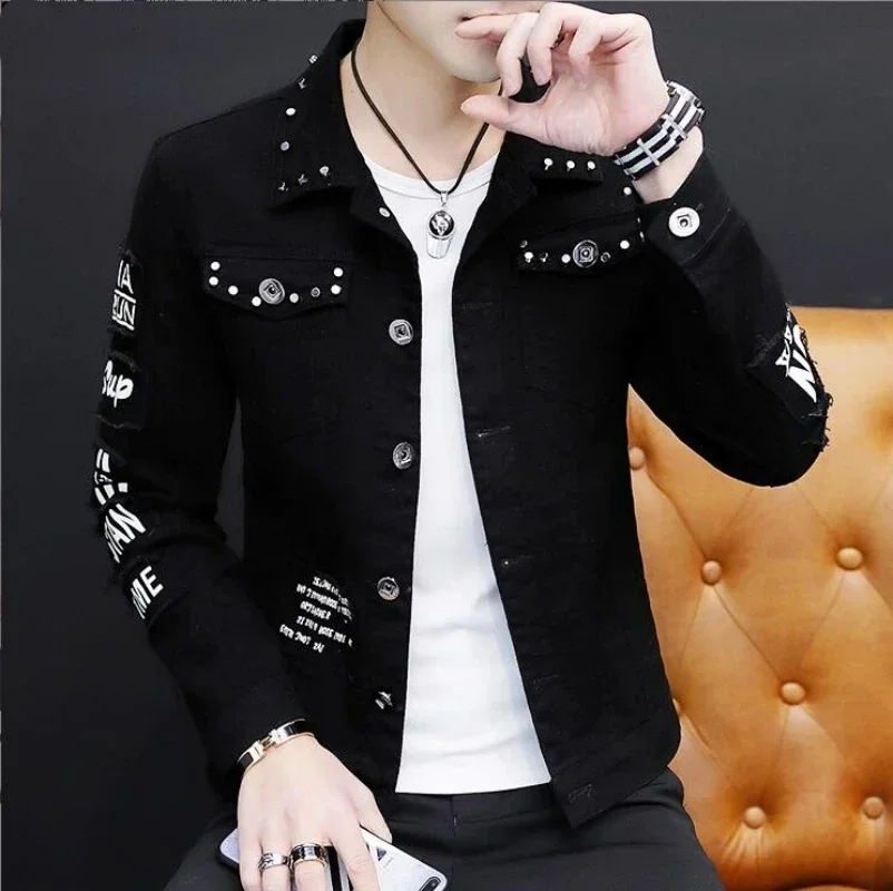 

Новая весенняя брендовая Свободная Повседневная джинсовая куртка Broken, черная джинсовая куртка, пальто, мужской Корейский модный мужской костюм, куртка, уличная одежда