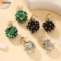 INKDEW Flower Petal Beads Big Round Drop Earrings