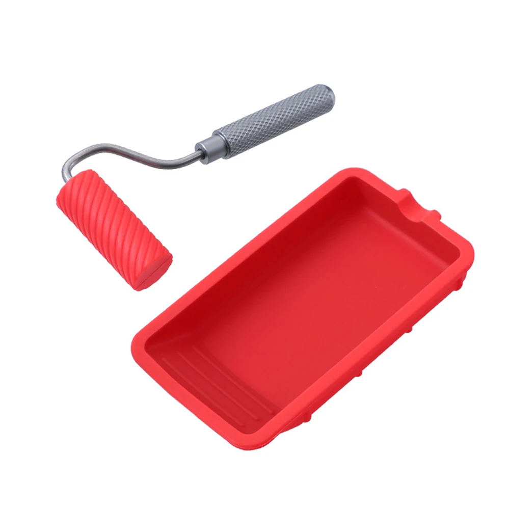 Silicone Roller Brush Plastic Paint Tray Paint Tool Set Wall Roller Tray Convenient Construction Red