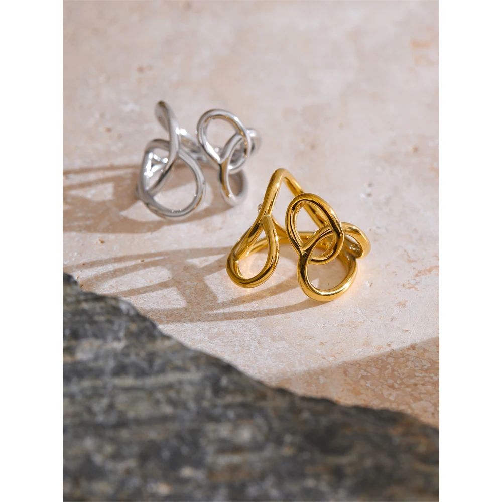 Yhpup Women Ring Stainless Steel Geometric Hollow