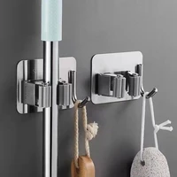 1/2pcs Wall Mounted Mop Organizer Clips Self-Adhesive Bathroom Mop Broom Hanger Holder Rack Hooks Stainless Steel Mop Clip Clamp 4
