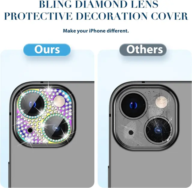 Glitter 3D Diamond Camera Lens Ring Protector Film Sticker Cover For iPhone  15 14 Pro Max Plus 13 12 Mini Women Bling Accessory - AliExpress