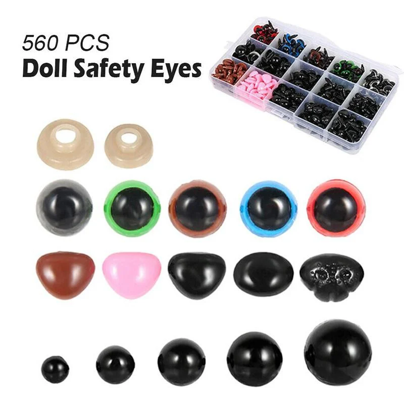 Plastic Safety Eyes and Noses with Washers 560 Pcs, Craft Doll