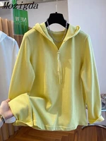 Plus size Winter Hooded Sweatshirt Women's Pure Color Long Sleeve Casual Overhead Half Zipper Korean Fashionable Ladies Tops