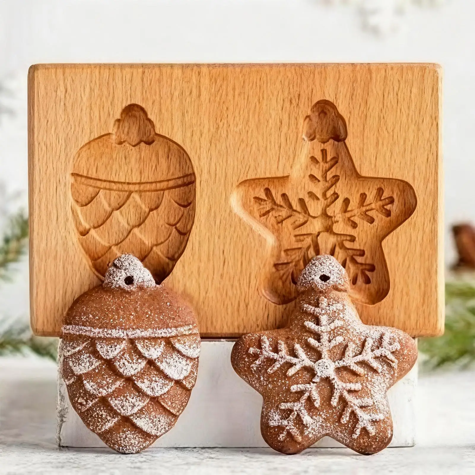 3D Realistic Cookie Stamps Mold Cookie Making Tool Decorative Baking Supplies Wooden Cookie Pine Nut Cutter Stamps For Christmas