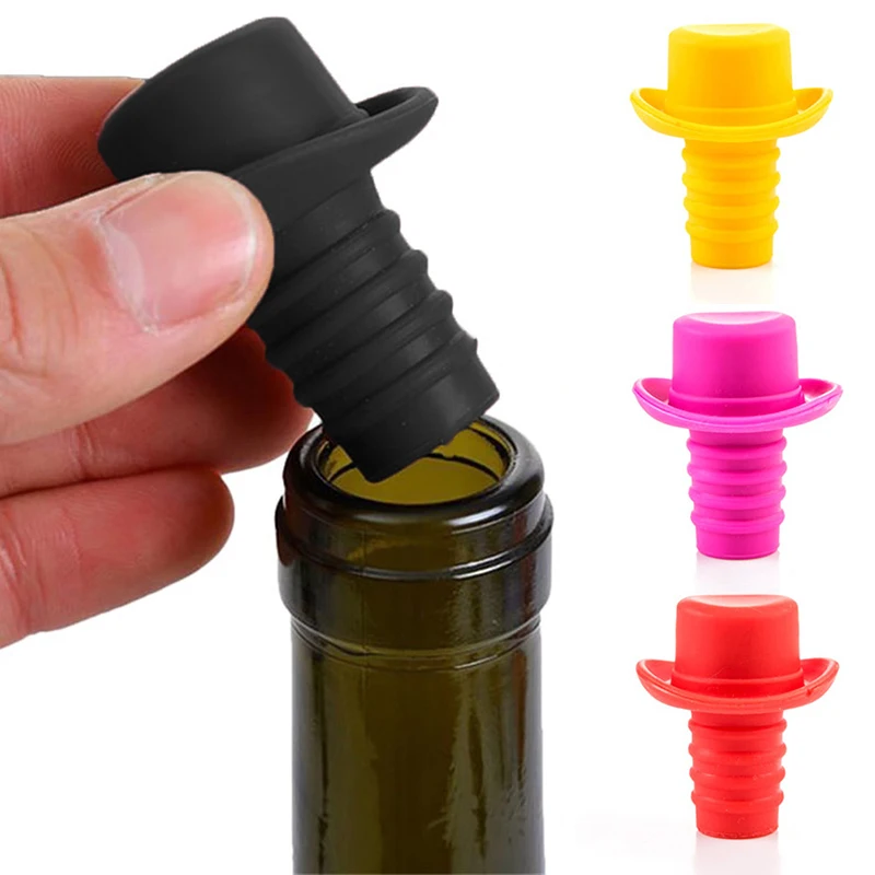 Silicone Bottle Stopper Wine Cork Wine Pourer Stopper Silicone Cap Cute Top Hat Preservation Gel Cork Strip
