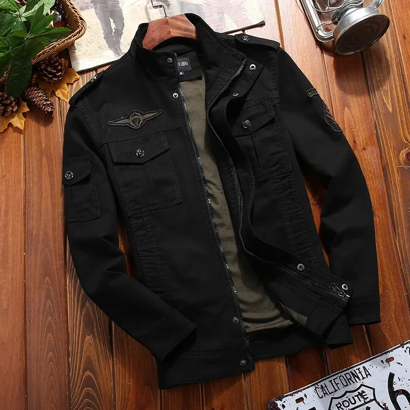 thumbnail image 1 of Chaqueta cortavientos informal para hombre, abrigo para primavera y otoño, nueva prenda de abrigo novedosa, chaqueta militar ajustada, chaquetas cargo para hombre, chaqueta bomber para hombre, 1 of 4