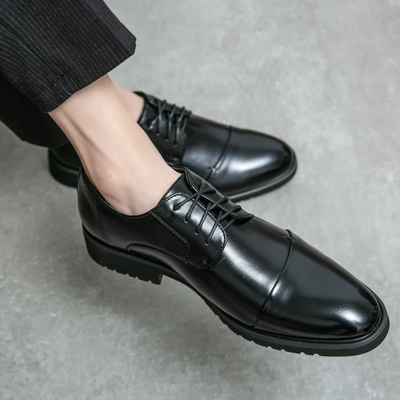 New Fashion Men's Business Leather Shoes British Style Shoes Work Office Oxford Black Dress Lace-up