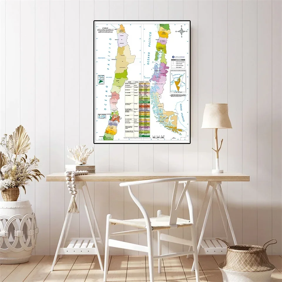 In Spanish Chile Map 42*59cm Wall Art Poster Canvas Painting Decorative Picture School Supplies Room Home Decoration Travel Gift