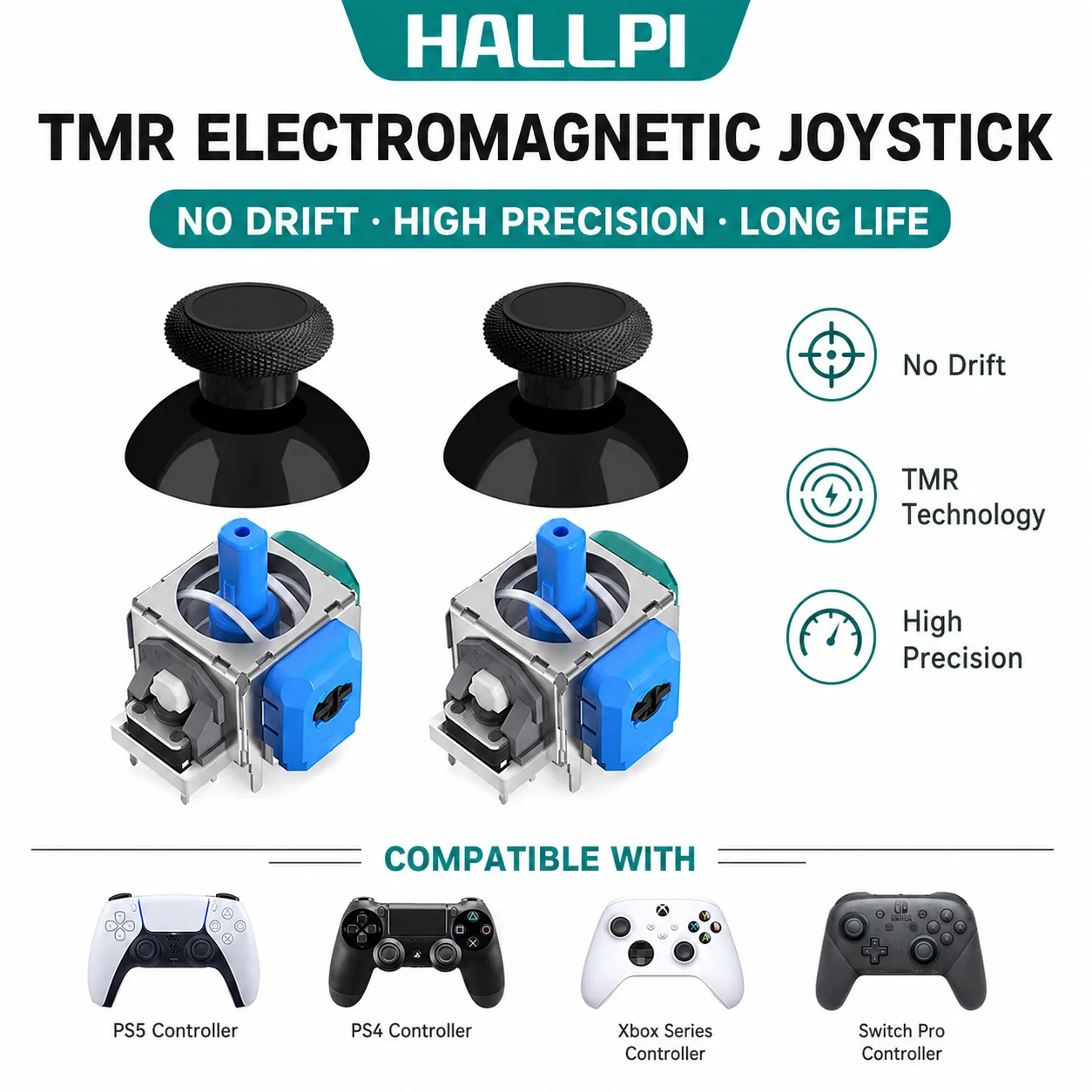 HALLPI × AKNES TMR Electromagnetic Anti-Drift Joystick for PS4 Xbox Series Switch Pro PS5 Controller Game Accessories Repair