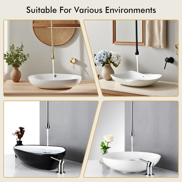 อ่างล้างหน้าแบบฝังฝ้าเพดานพร้อมก๊อกน้ำแบบหยดน้ำ ทำจากทองแดงทั้งชิ้น ใช้ได้ทั้งน้ำร้อนและน้ำเย็น เหมาะสำหรับห้องครัวและห้องน้ำ 6